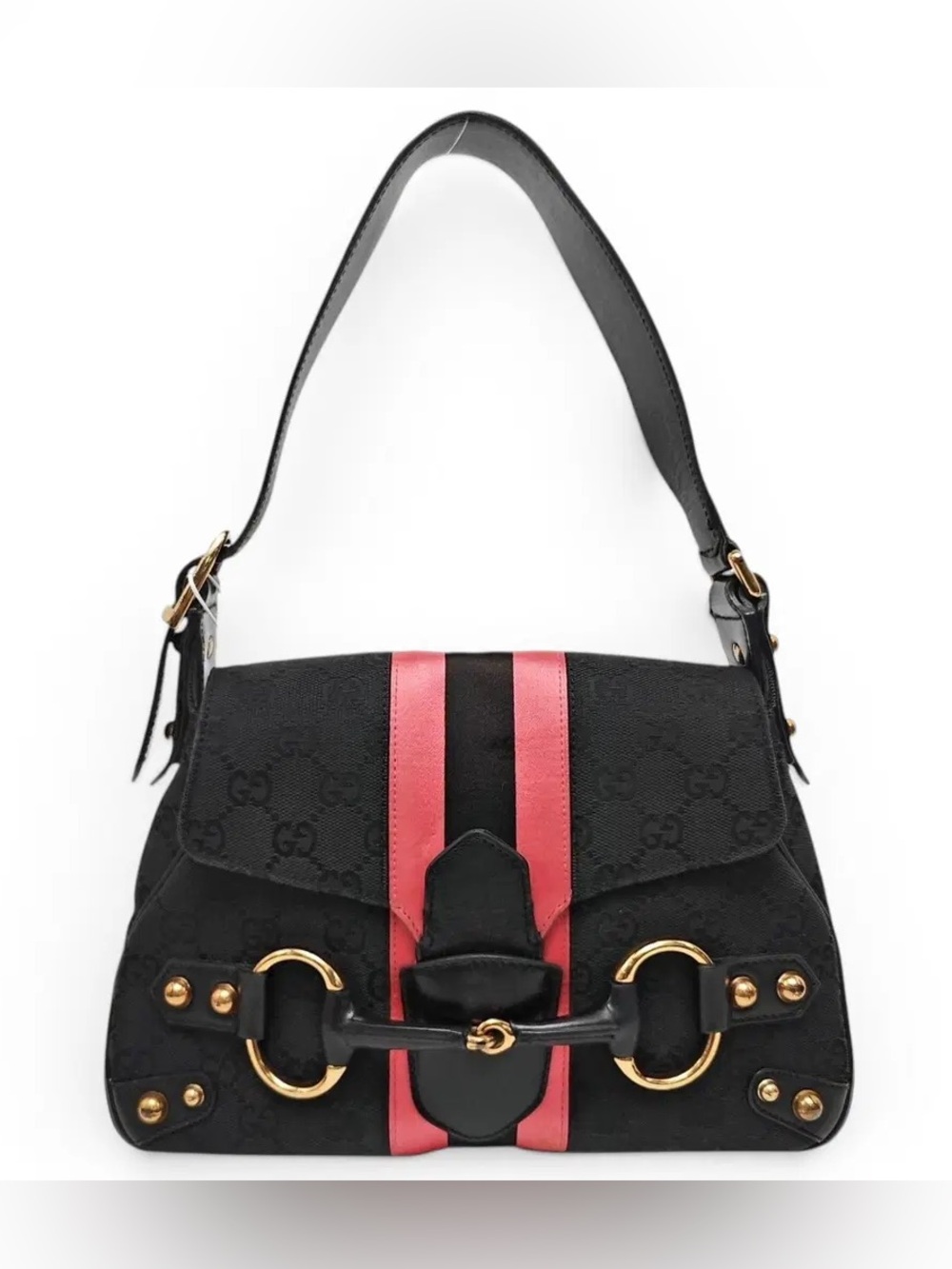 Gucci Tom Ford black pink vintage Y2K horsebit shoulder bag